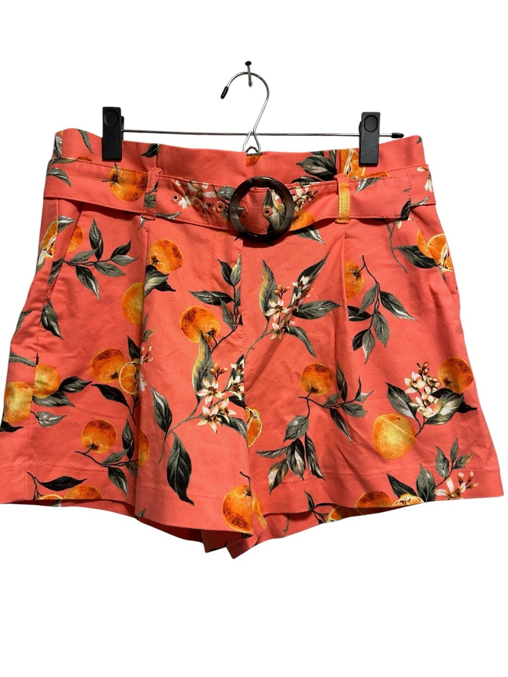 LOFT Citrus Orange Print High Rise Belted Shorts Coral